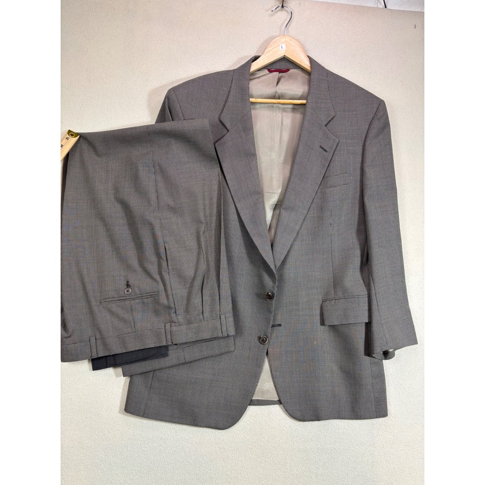 Jos. A. Bank Mens 43R Two Piece Suit Grey Brown Houndstooth Made in USA
